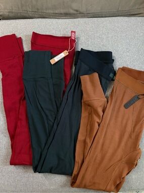 SKIMS Cotton Ribbed Leggings Set in Red, Forest Green, and Brown- Bundle